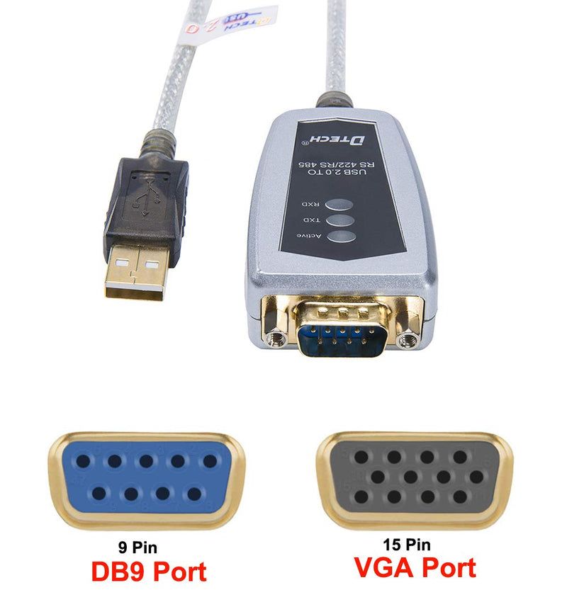 DTECH USB to RS422 RS485 Serial Port Converter Adapter Cable with FTDI Chip Supports Windows 11 10 8 7 XP Mac -1.5 Feet 1.5ft