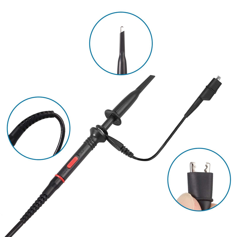Proster 200Mhz Oscilloscope Probe Clip Scope Test BNC End Probe P2200 10X/1X Black with BNC to Mini Grabber 200Mhz Oscilloscope Probes