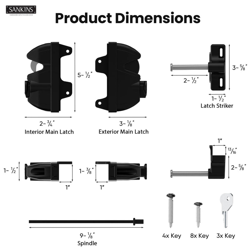 Key Lockable Double Sided Gate Latch for Wooden Fence, Gravity 2 Way Gate Latch Vinyl Fence Gate Lock, Two-Sided Keyed Lock Outdoor Gate Latch for Metal Gates, Vinyl Fence, Wood, Black