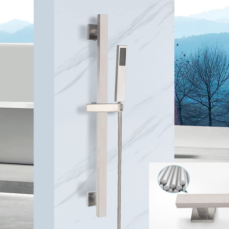 Bathroom Shower Slide Bar with 360° Adjustable Handheld Shower Head Holder Wall Mount Shower Bar SUS 304 Stainless Steel, Brushed Nickel