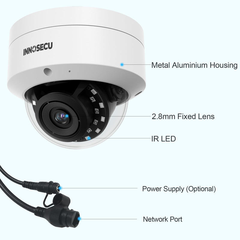 5MP Security PoE Camera, Outdoor Dome IP Surveillance Camera IK10, Built-in Mic, 2.8mm Lens Wide Angle 110°, Night Vision 100ft, Human&Vehicle Detection, No PT Supported, IND5GR54A (White) WHITE