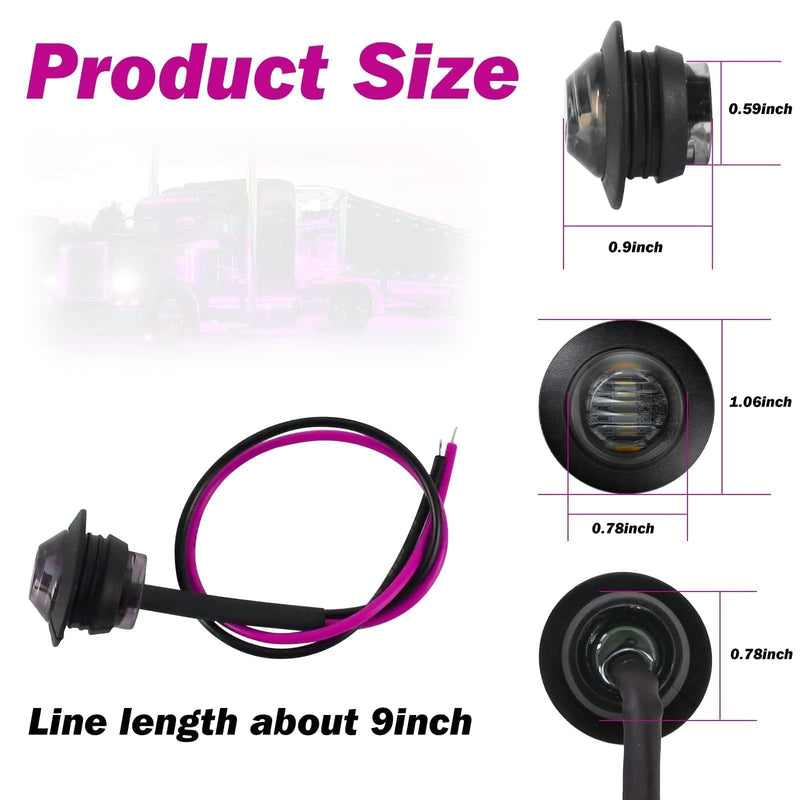 ALFU 20pcs Purple 3/4" Round LED Trailer Side Marker Clearance Lights Front Rear Signal Marker Indicators Tail Light Waterproof for Boat Lorry Truck Pickup Bus RV Car Bus Van 20Purple(Smoked)