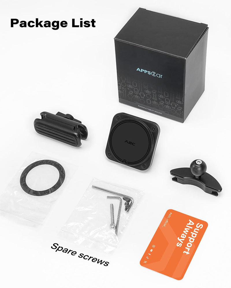 APPS2Car Alloy Magnetic Phone Mount for Tacoma 2016-2023 & Tundra 2014-2021 | Metal 20mm Ball & Socket Arm, 20*N55 Magnets, Anti-Slip, Ring for Non-MagSafe