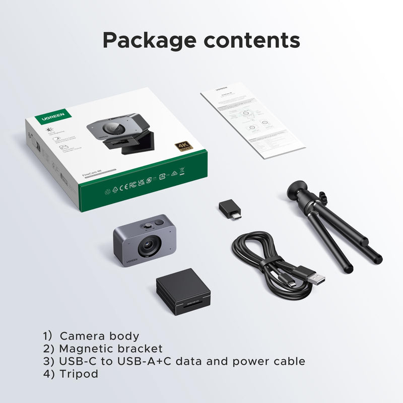 UGREEN 4K Webcam with 1/2.55" CMOS Sensor for PC/Mac | Auto Focus, 1080P 60FPS, Portrait Mode, Dual Mics, Privacy Cover, Live Streaming, Conference, Video Call, OBS, Zoom, Teams