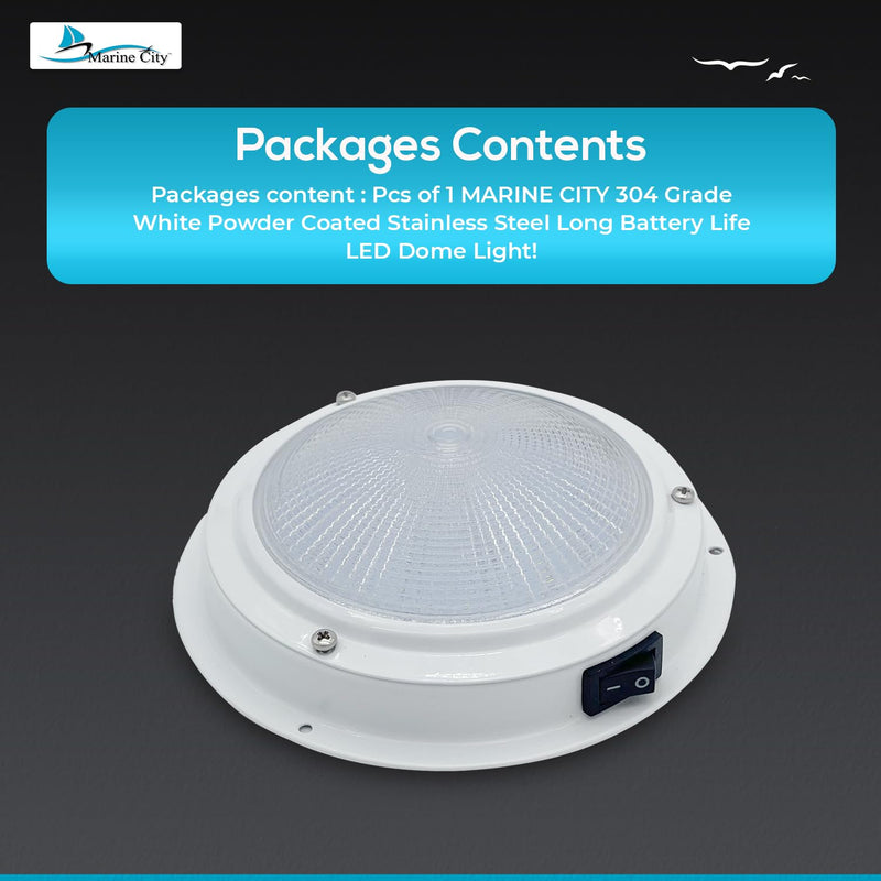 MARINE CITY LED Dome Light, 304 Powder-Coated Stainless Steel, Long Battery Life,5-1/2 inches, 12V, Warm White Light, Ideal for Boats, Yachts, and RVs