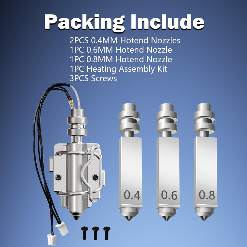 4PCS Kobra X Hotend Nozzles and 1PC Heating Assembly Kit 3D Printer Assembled Extruder Kits for Anycubic Kobra X All Metal Hot End/Printhead Integrated 0.4mm/0.4mm/0.6mm/0.8mm Nozzle 5