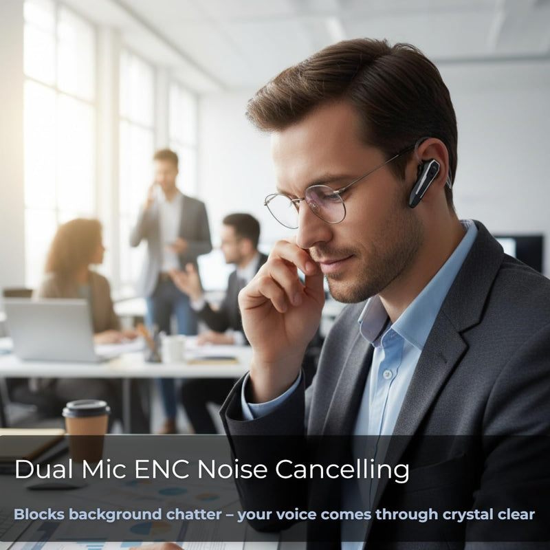 Bluetooth Headset for Office, 36H Talk Time V5.4 Wireless Headphones | with Dual Mic Noise Cancelling, Lightweight Hands-Free Earpiece for Business Calls, Conference, Work From Home (Black) Black