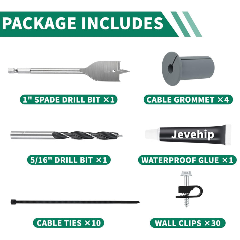 Cable Routing Kit for Starlink, 3/4" Wall Pass Through Grommet Kit with 1″ and 5/16″ Drill Bit, Wall Wire Clips, Cable Ties, Compatible with Starlink Gen 2/3 Mini & Dish Ethernet Installation