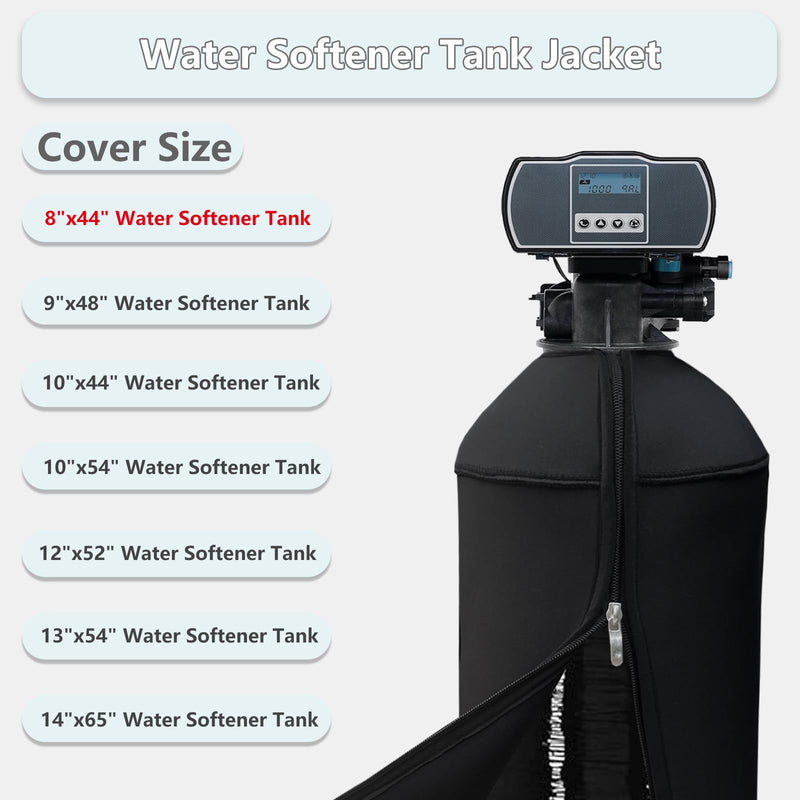 8x44 Inch Water Softener Tank Jacket - Insulated 3.5mm Neoprene Slip Sleeve to Prevent Sweating, Heavy-Duty Outdoor Water Softener Cover,Black Black 8''D x 44''H