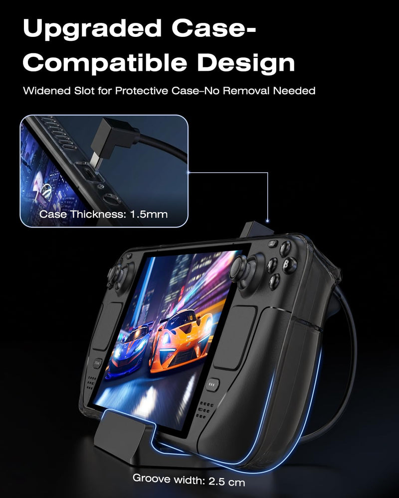 Steam Deck Dock, All-in-One Accessories Bundle for Steam Deck | 4K@60Hz Docking Station, 65W Fast Charger, USB C & HDMI Cable, Protective Case, Screen Protectors & Thumb Grips Black Translucent