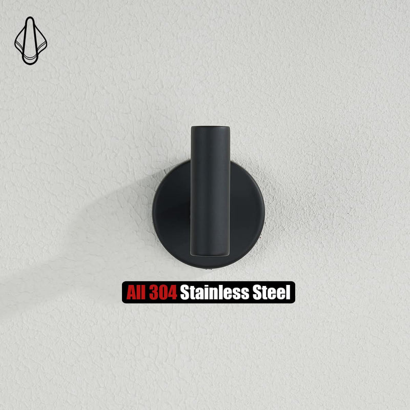 JQK Black Bathroom Towel Hook, Coat Robe Clothes Hook for Bathroom Kitchen Garage Wall Mounted (2 Pack), 304 Stainless Steel Matte Black, TH100-PB-P2 2 Pack