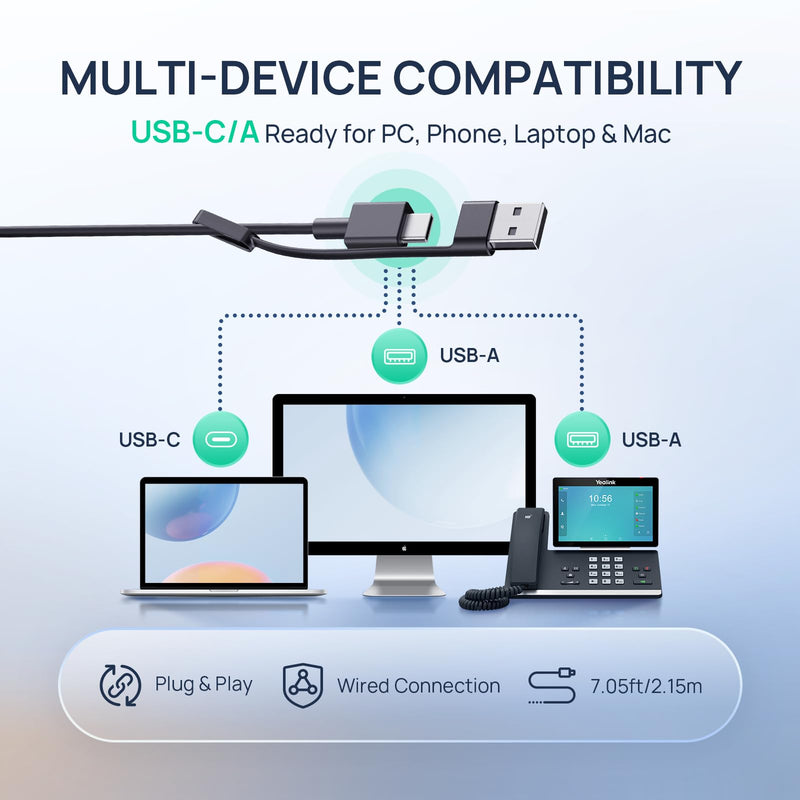 Yealink UH46 Mono Wired Headset with Mic Noise Cancelling Headset USB -C/A | Plug & Play for PC Computer Laptop 3 Noise Cancelling Microphones for Home Office Online Meetings Teams Certified UC Platform