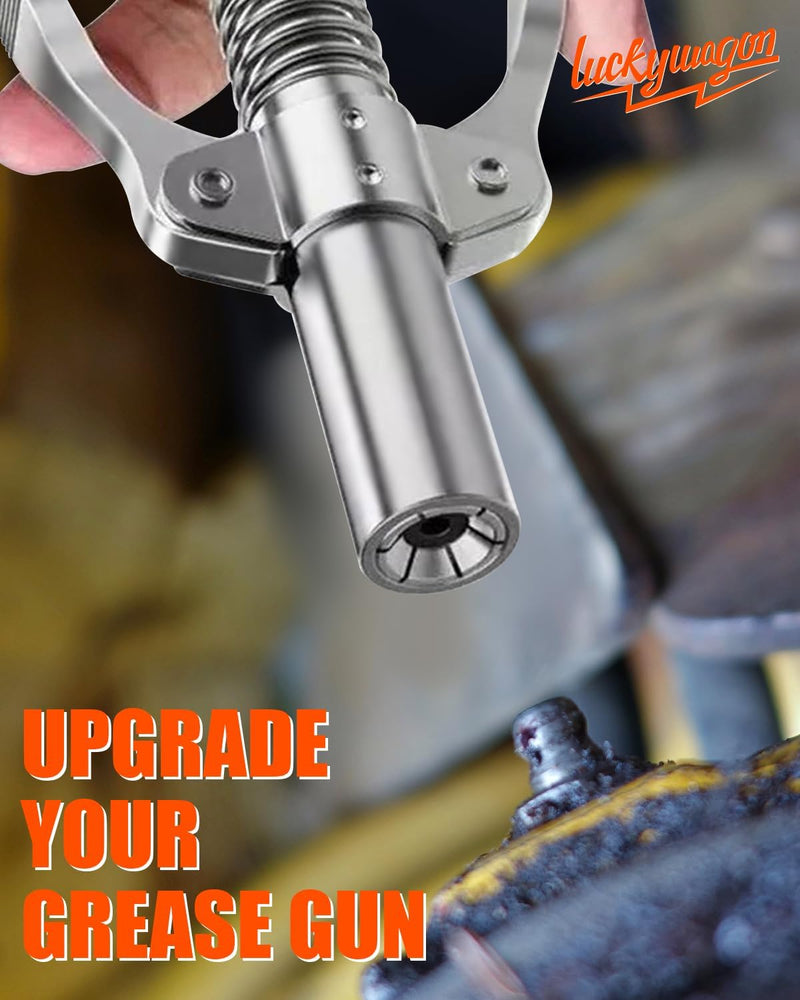 Grease Gun Coupler Grease Gun Tips Grease Fittings, Double Handles, Quick Lock Release, High Pressure 10,000 PSI, 6 Thickened Jaws Grease Coupler, Compatible with All 1/8" NPT Grease Guns Pro Version - 1 PC