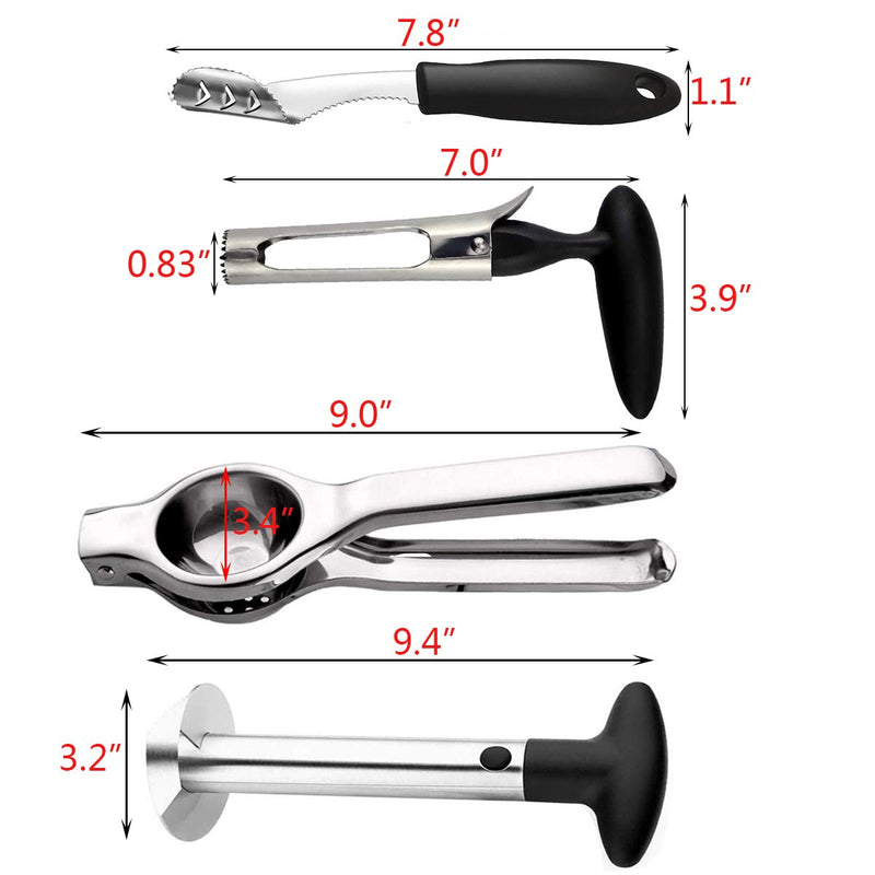 Pineapple Corer Peeler Slicer Cutter, Lemon Press Squeezer Manual Juicer, Apple and Jalapeno Pepper Corer Remover, yamesu 4-piece Set Kitchen Tools Apple Pineapple Pepper Lemon