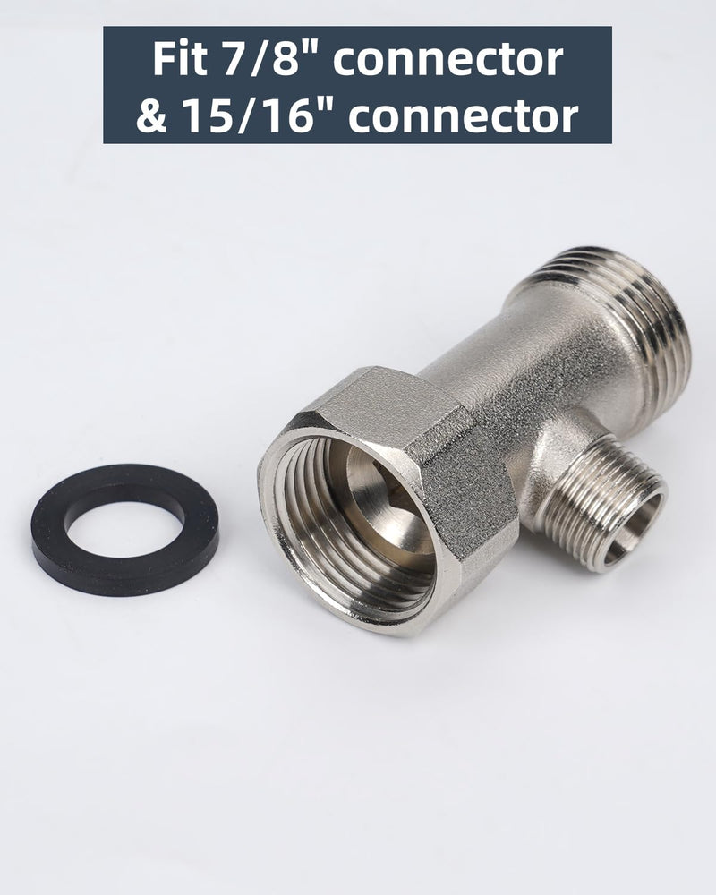 Hibbent Bidet T Adapter, Metal T Valve for Bidet(7/8” x 7/8” x 3/8”) or (15/16" x 15/16" x 9/16"), 3 Way Tee Connector Bidet Attachment for Toilet 15/16" Tee 15/16"-15/16"-9/16"