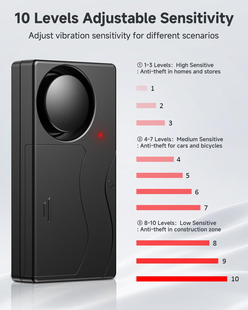 110dB Car Alarm System, Anti-Theft Vibration Alarm with 10 Levels Sensitivity Adjustable, Wireless Remote Anti Theft Device for Car, Truck, RV, E-Bike, Motorcycle