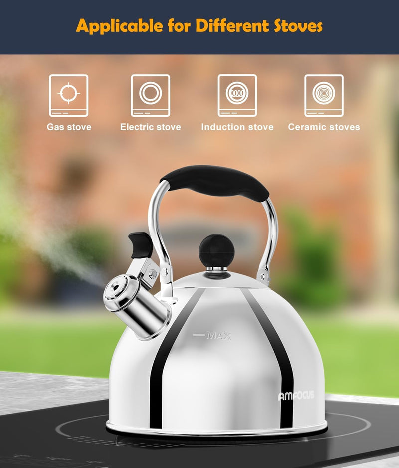 Tea Kettle, 2 Quart Stainless Steel Whistling Tea Kettle, Stovetop Whistling Teakettle Tea Pots for Stove Top with Ergonomic Folding Handle, Small Teapot, Water boiler for Tea, Coffee (Silver) Silver