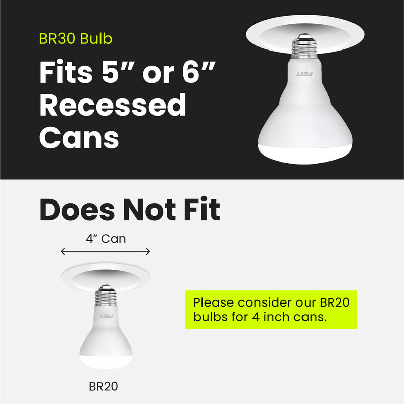 Feit Electric BR30 LED Light Bulb, 65W Equivalent, Dimmable, 650 Lumens, E26 Standard Base, 2700K Soft White, 90 CRI, Recessed Can Light Bulbs, 22-Year Lifetime, BR30DM/927CA/6, 6 Pack