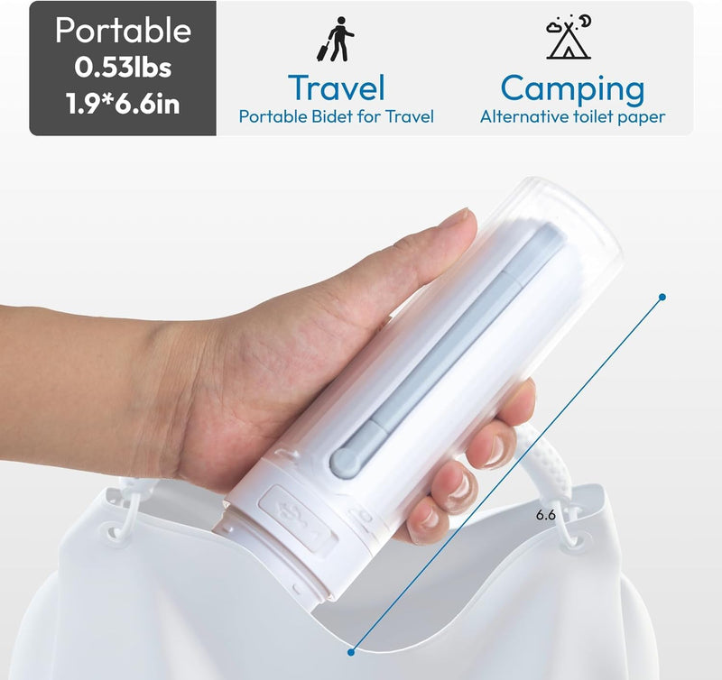Portable Bidet for Travel, Rechargable USB-C 3 High Pressure Modes Travel Bidet Compact Waterproof Handheld Sprayer Device for Women, Men, Babies - Ideal for Personal Hygiene (White) White