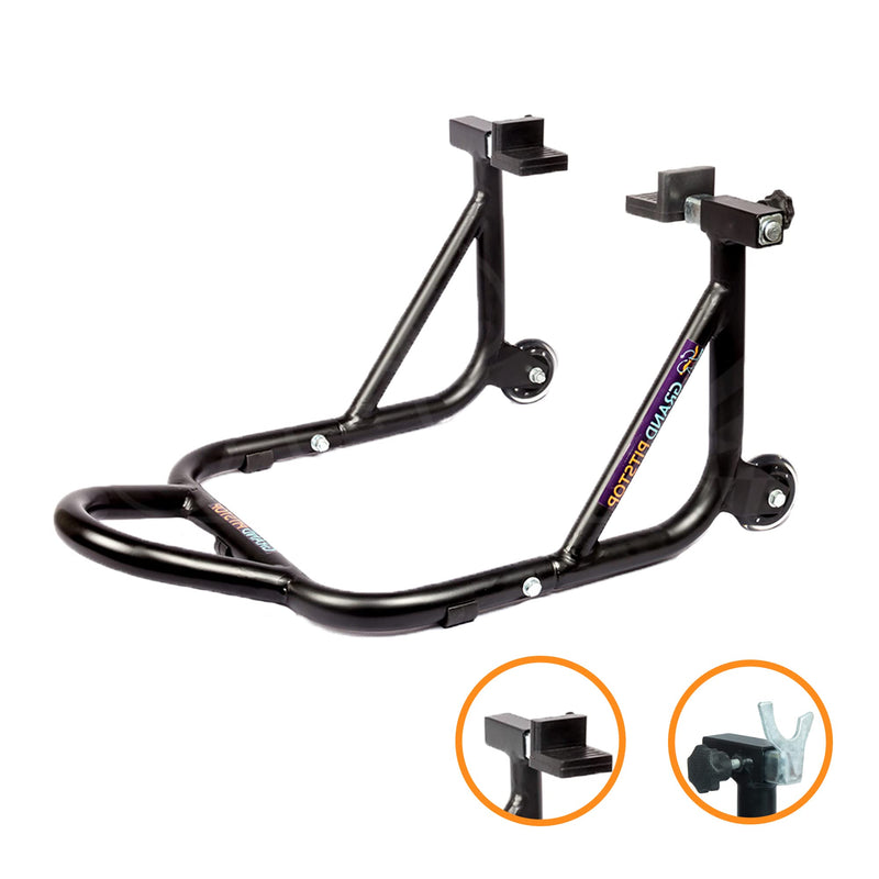 GRAND PITSTOP Motorcycle Stand, Paddock Lift Stand for Rear Wheel with Fork & Swingarm Spool,Weight capicity 529 lbs/240 Kg's, Dismantable Stand, for Honda Kawasaki Suzuki Motorcycles, Black