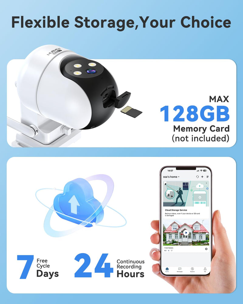 MUBVIEW 360° Security Cameras Wireless Outdoor,24/7 Wired Outdoor Camera for Home Security,Motion Tracking,5G/2.4G WiFi security camera,Night Vision,2-Way Talk, IP66,AI Detection,Local & Cloud Storage White 1 PC