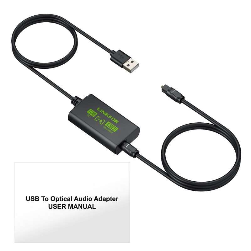 LiNKFOR USB A to Toslink Optical Audio Adapter, 1M/3.3ft Cord, 96kHz SPDIF Digital Converter for Computer, PC, Mac, Laptop Only (Unidirectional USB to Optical, Not for TV or Game Consoles)