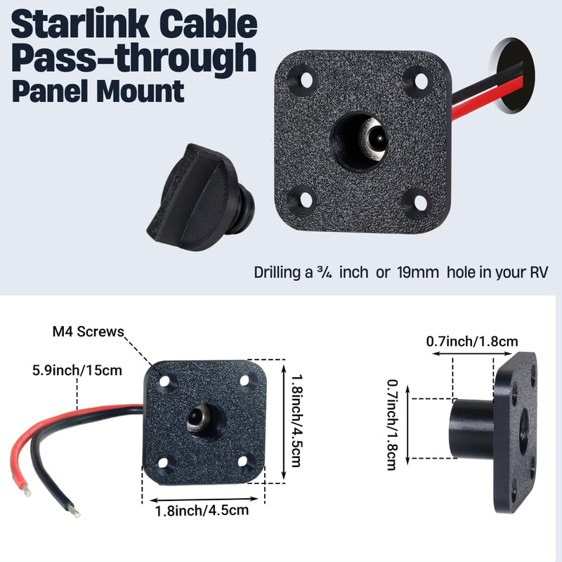 RV DC Cable Panel Mount Compatible with Starlink mini, 5.5 x 2.1mm 2-Pole DC Female Socket，Waterproof Passthrough(Square 1pcs, Black) Square 1pcs