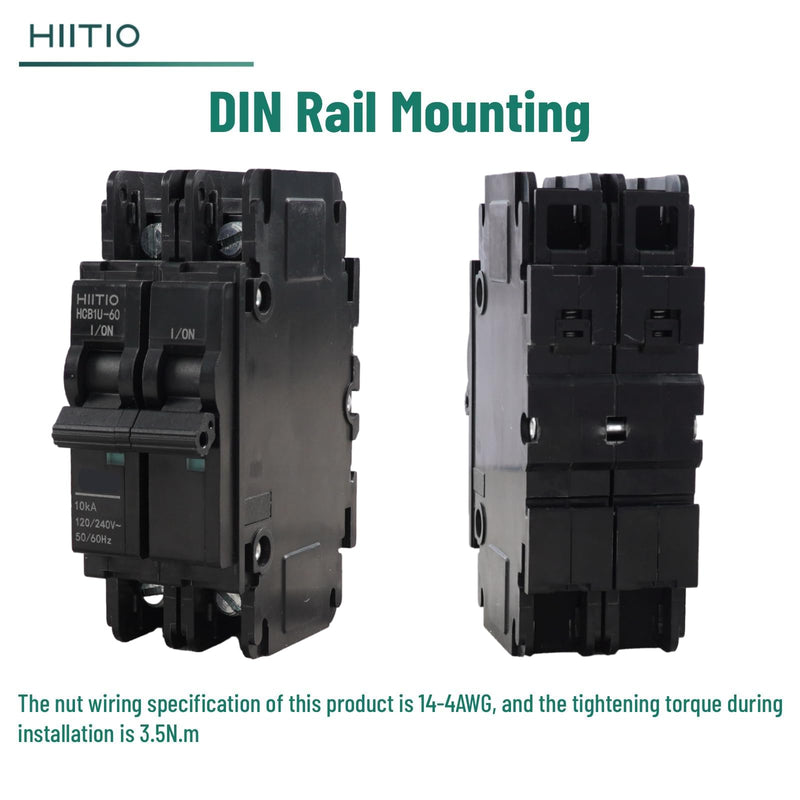 AC Miniature Circuit Breaker 60 Amp 120V/240V 2-Pole DIN Rail Mount (35mm) Circuit Breaker UL 489 Listed HCB1U-60 MCB