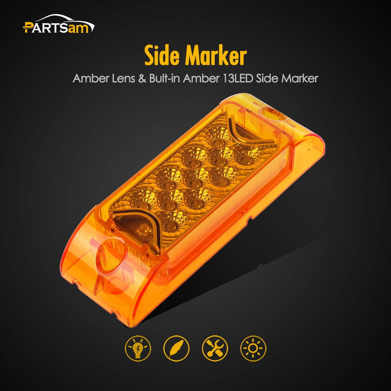 Partsam 2Pcs 6" Amber 13 LED Reflective Rectangle Side Marker Clearance Light [DOT Approved], 6x2 Turn Siganals LED Marker lights for Trailer Truck RV Camper Motorhome, 12V 2*Amber