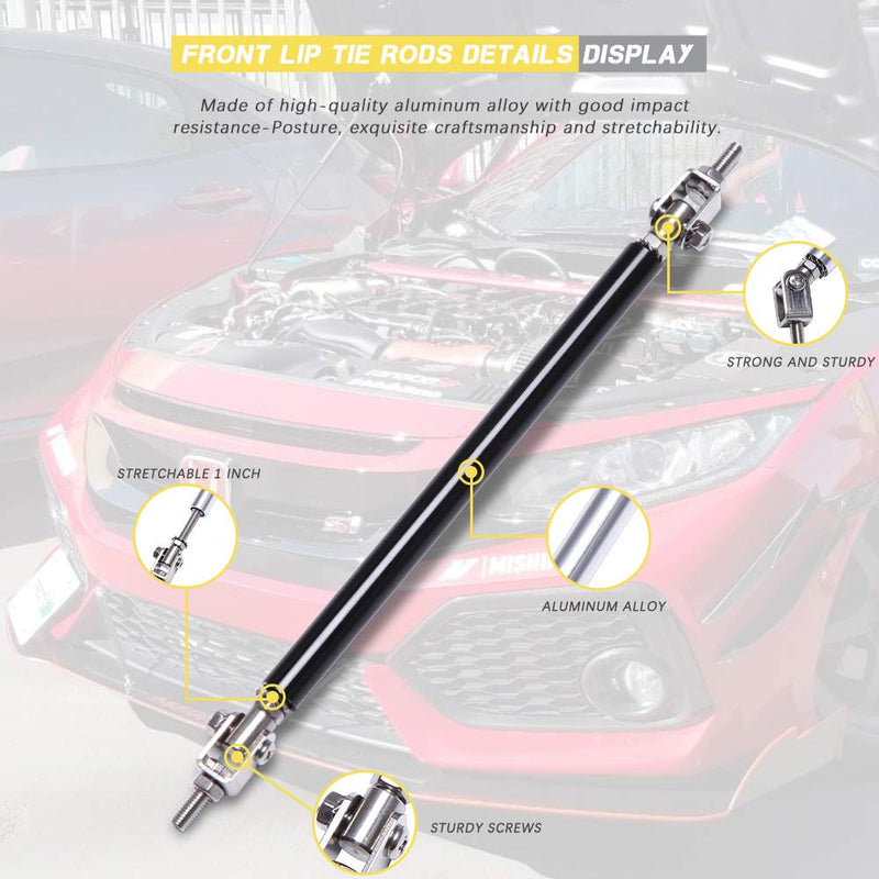 2PCS Adjustable Splitter Strut Rods, 8"-11" Front Lip Strut Rod Bumper Splitter Universal Tie Support Bars，Black Black 8"-11"