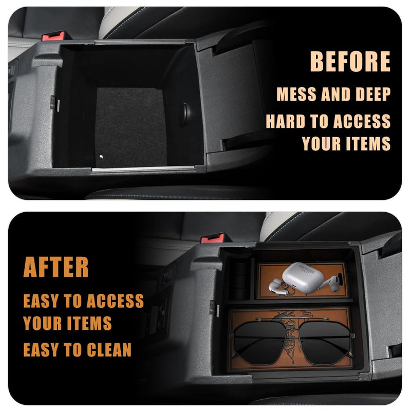 TripleAliners Center Console Organizer Compatible with 2021-2024 Ford Bronco Accessories 6th Gen Bronco 2/4-Door Center Console Storage Box ABS Material with Leather Trim(V2_Brown) V2_Brown