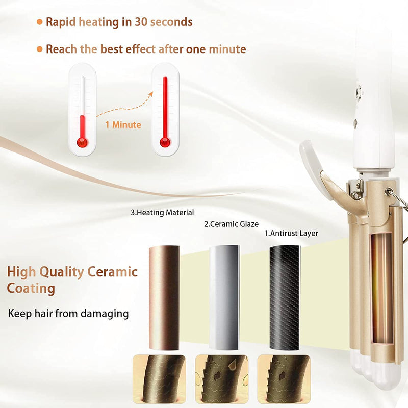  [AUSTRALIA] - flintronic Hair Curler, 3 Barrels Curler Ceramic Curling Iron Wand Hair Wavers with Two Gear Temperature Control, 25mm Curling Tongs Crimping Bubble Styling Tool Gold