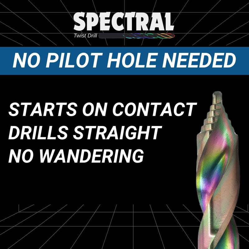 Spectral 5 Piece Stepped Point HSS Drill Bit Set, 1/4"- 1/2", Pouch Case, 135° Step Point Split Point Tip, M2 Steel, 3-Flat Shank, Multi-Color Finish 5 Piece Set