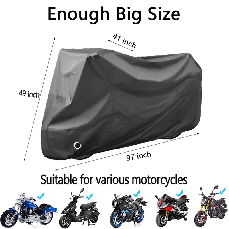 Motorcycle Cover Waterproof, Outdoor Motorbike Cover with Lock-Holes, All Season Protection Motorbike Vehicle Covers Fits up to 97" Motorcycles, Size 2XL - Black XXL - 97"