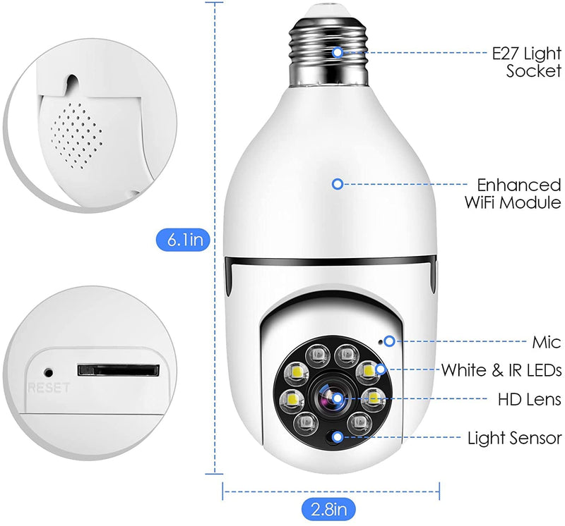 Light Bulb Security Camera, 5GHz 2.4GHz ,Degree Pan/Tilt Panoramic IP Security Camera, TUYA WiFi 1080P Smart Home Surveillance Cam with Motion Detection Alarm Night Vision Two Way Talk Indoor E27 5GHz-2.4GHz-plug