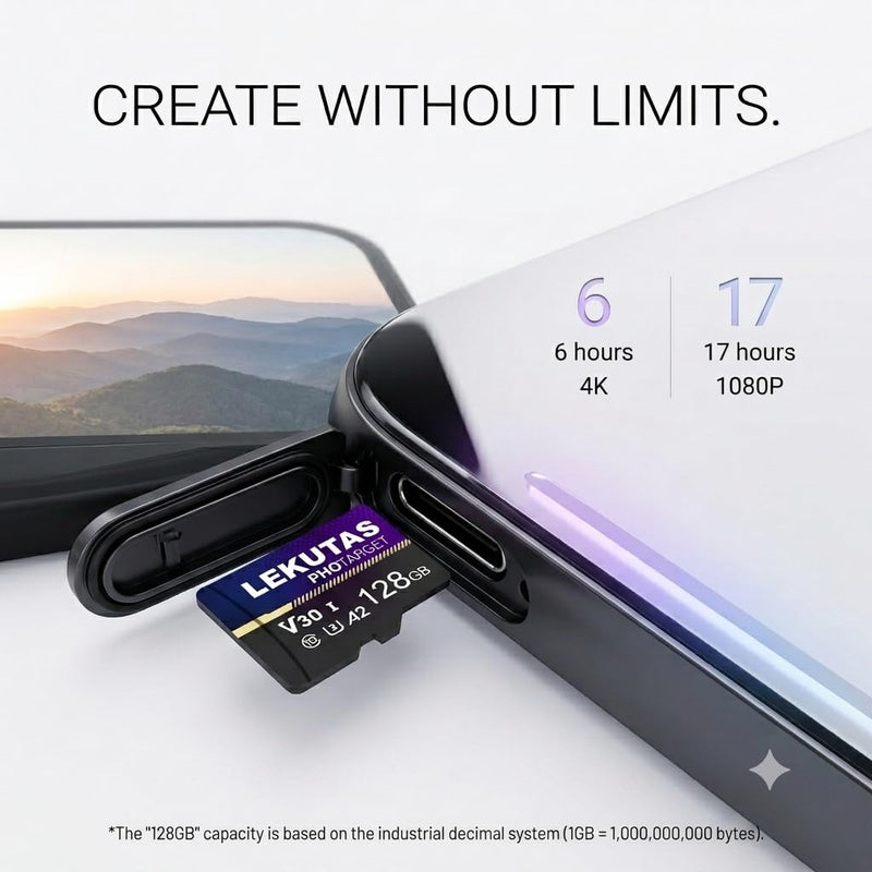 128GB Micro SD Card, microSDXC UHS-I Flash Memory Card TF Cards | High Speed 80MB/s, Class 10, C10, U3, A2, V30, for Full HD, 4K UHD Video Recording