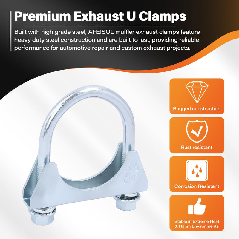 2 Pack 1.77" U Bolt Clamp Saddle-Style Muffler Exhaust Clamps on Tip Pipes 45 mm Steel U-Bolt Exhaust Pipe Clamps (1-3/4") 1-3/4"