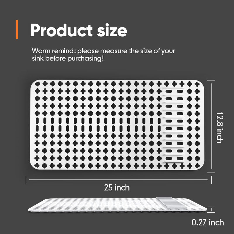 Moryimi Large White Silicone Sink Mat and Protector With Cutout Drain Holes for Kitchen Farmhouse Stainless Steel Ceramic Sinks 25"x13"