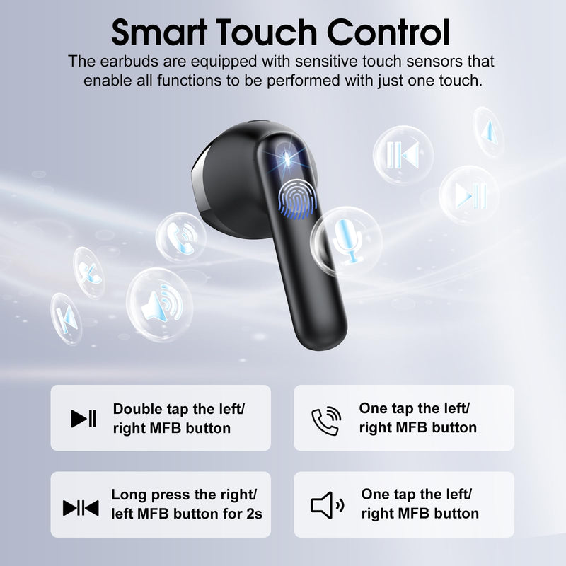 Wireless Earbuds, Bluetooth 5.4 Headphones with 3D Bass Stereo Sound, 40H In-Ear Buds with 6 ENC Noise Cancelling Mic, Ultralight Bluetooth Earbuds USB-C LED, IP7 Waterproof Earphones for Android iOS Black