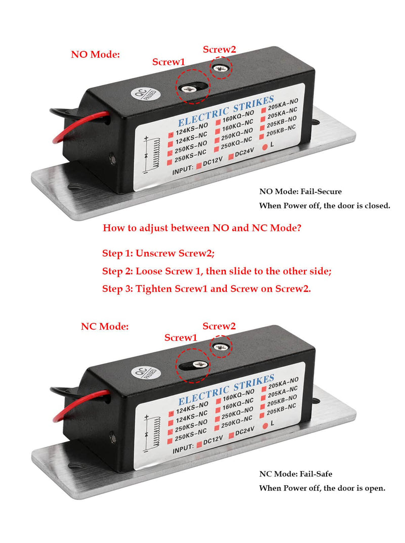 Electric Door Strike Lock ANSI Standard Heavy Duty 12V DC Fail-Secure or Fail-Safe Adjustable for Access Control Cylindrical Locksets NC/NO Mode Adjustable