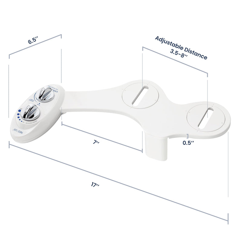 LUXE Bidet NEO 120 - Single Nozzle, Self-Cleaning, Non-Electric Bidet Attachment for Toilet Seat, Adjustable Water Pressure, Rear Wash (White) White