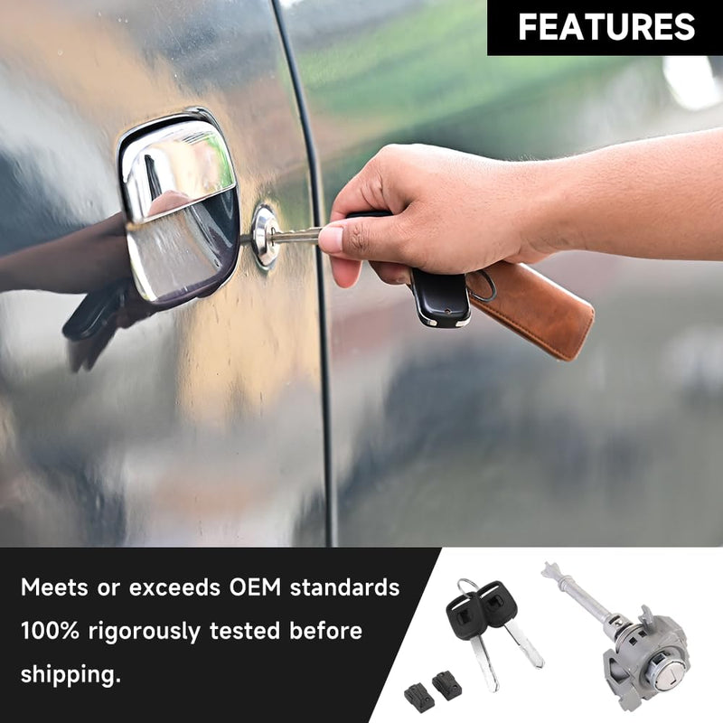Front Door Lock Cylinder Set with Keys for Honda Civic 2012-2015 | 2 Keys, Silver Tone | Driver Side Door Lock Cylinder Replaces 72185-TR0-A01