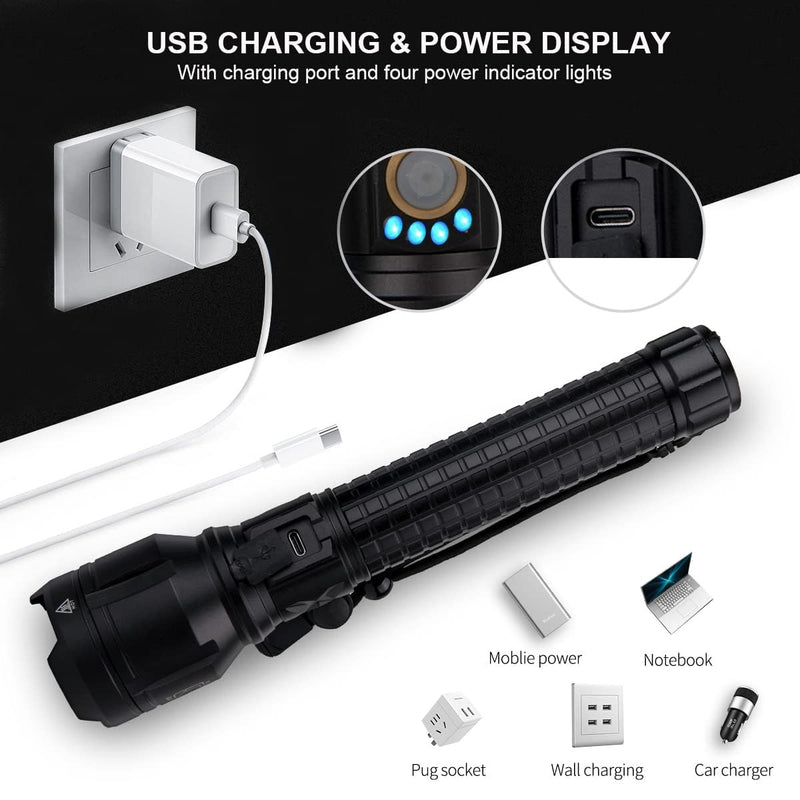 LBE Rechargeable Brightest LED Flashlight, 99,000 High Lumens Super Bright Powerful Flashlight with 5 Modes, IPX7 Waterproof Handheld Large Flash Light for Emergencies Camping