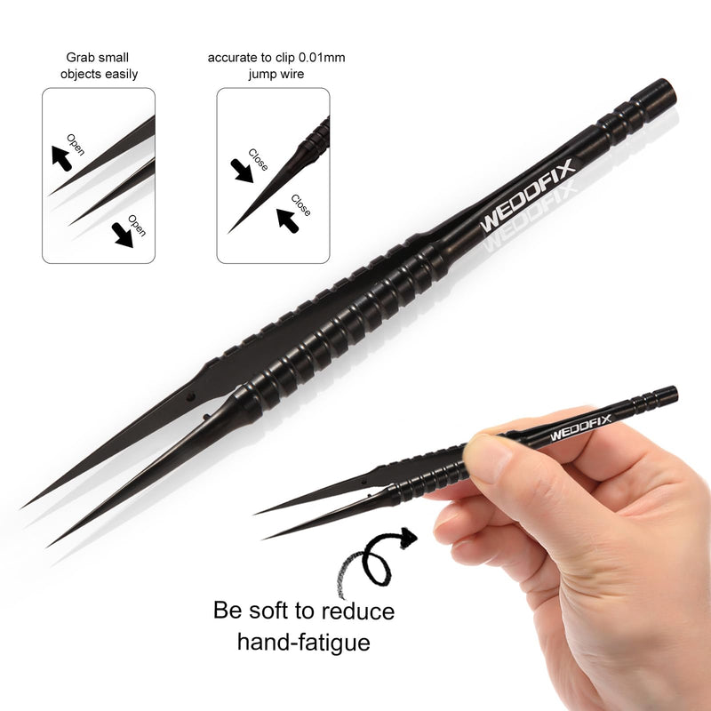 Ultra Fine Precision Titanium Tweezers with Sharp Tips Non-magnetic Anti-corrosive Black Tweezer for Micro Soldering Work Electronics Jewelry Making