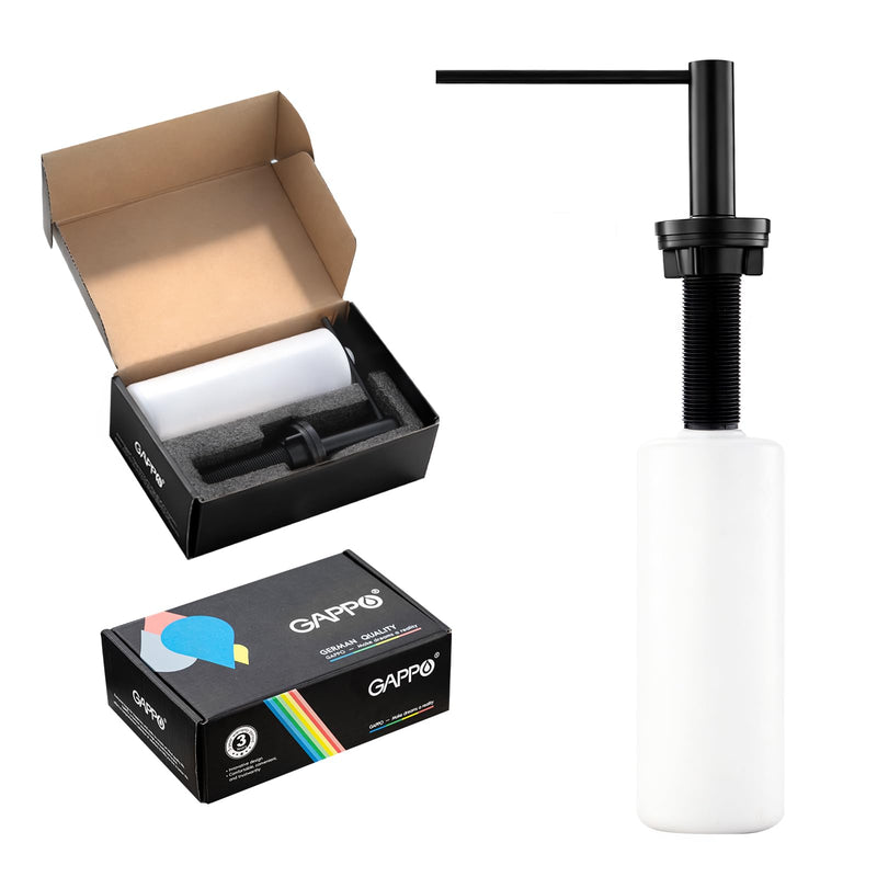 GAPPO Soap Dispenser for Kitchen Sink, Built in Sink Soap Dispenser, Matte Black Stainless Steel Pump Head, Lotion Dispenser with Refillable 17 OZ Bottle