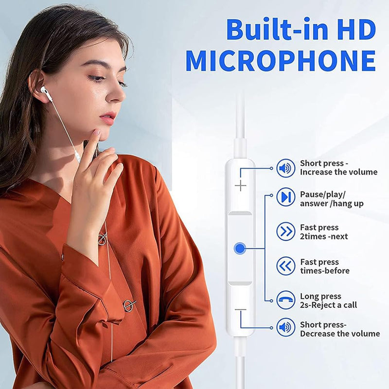 USB C Headphones for iPhone 17 16 15 Pro Max, 2 Pack Wired Earbuds USB C Wired Headphones with Microphone & Volume Control , Noise Isolating Earphones for iPad Pro/iPad Air, Galaxy S25 S24 S23 Ultra White