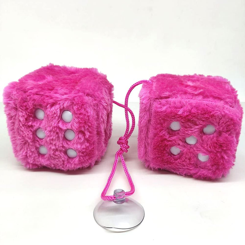 Fuzzy Plush Dice for Car Mirror, Pair of Retro 3” White Dice with Black Dots for Car Interior Hanging Ornament Decoration