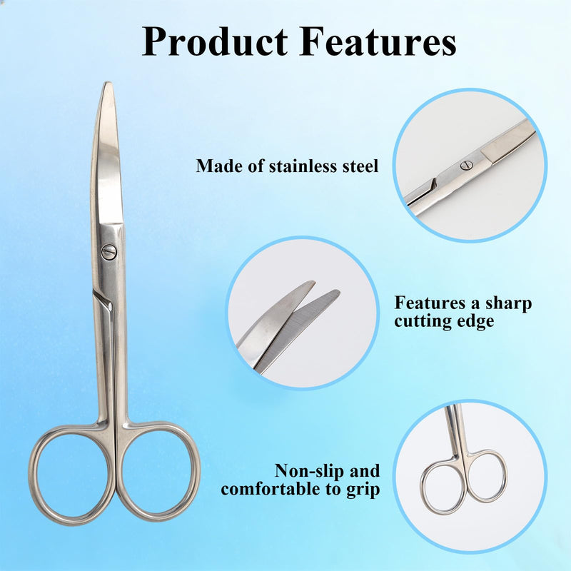 2 Pack Premium Ostomy Scissors, Curved Blunt-Tip Medical Scissors Surgical Steel Shears, Small Bandage Scissor for Stoma Bag & Bandage Care, Nursing, Home & Veterinary Use Sliver a 2