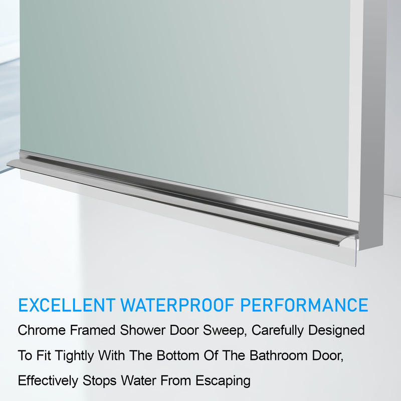 25” Framed Shower Door Drip Rail with Vinyl Sweep, Chrome Shower Door Bottom Water Deflector with Screws 25A