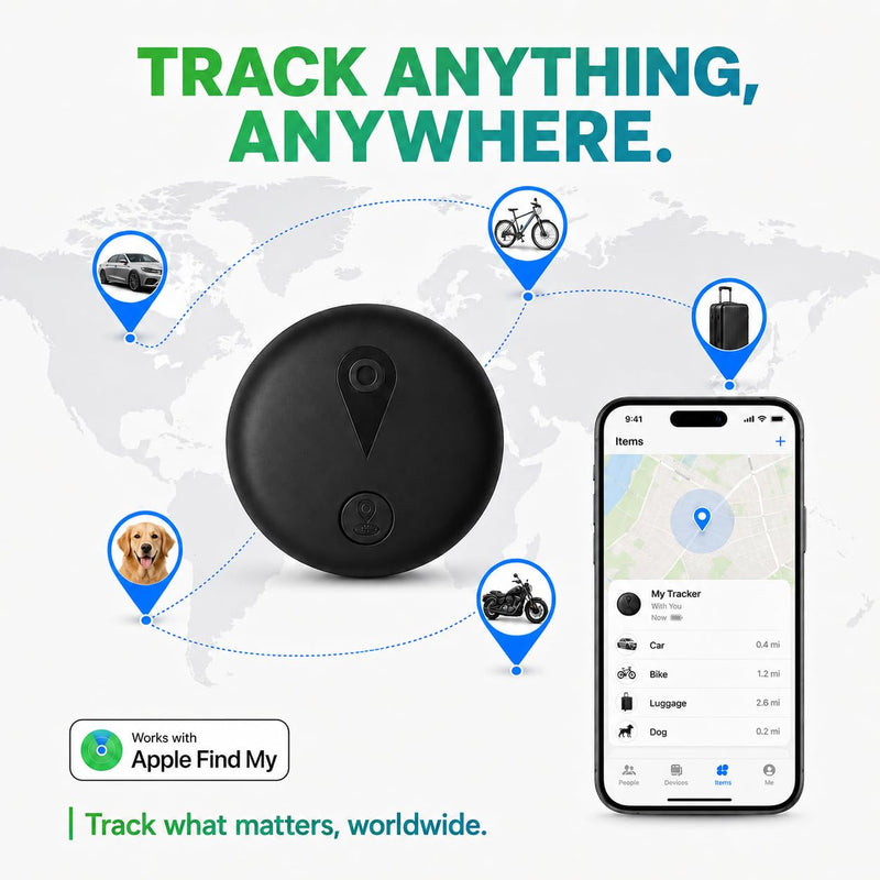 GPS Tracker for Vehicles, Mini Hidden Magnetic Car Locator with Real-Time Tracking, Works with Apple Find My, No Monthly Fee or SIM Card, IP67 Waterproof, 365-Day Battery, iOS Only, Black | GPS Tracker for Vehicles